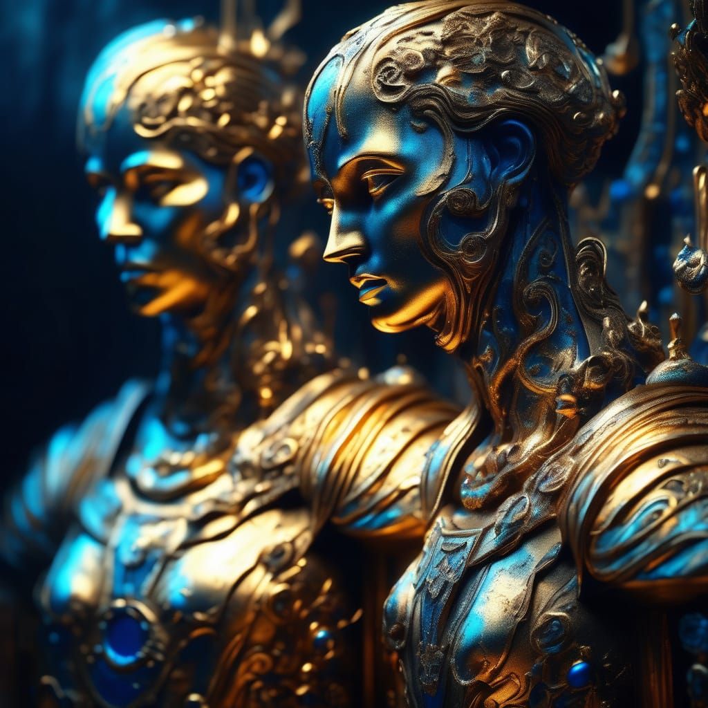 Surreal Sculptures with Glowing Accents: Oil Painting Style