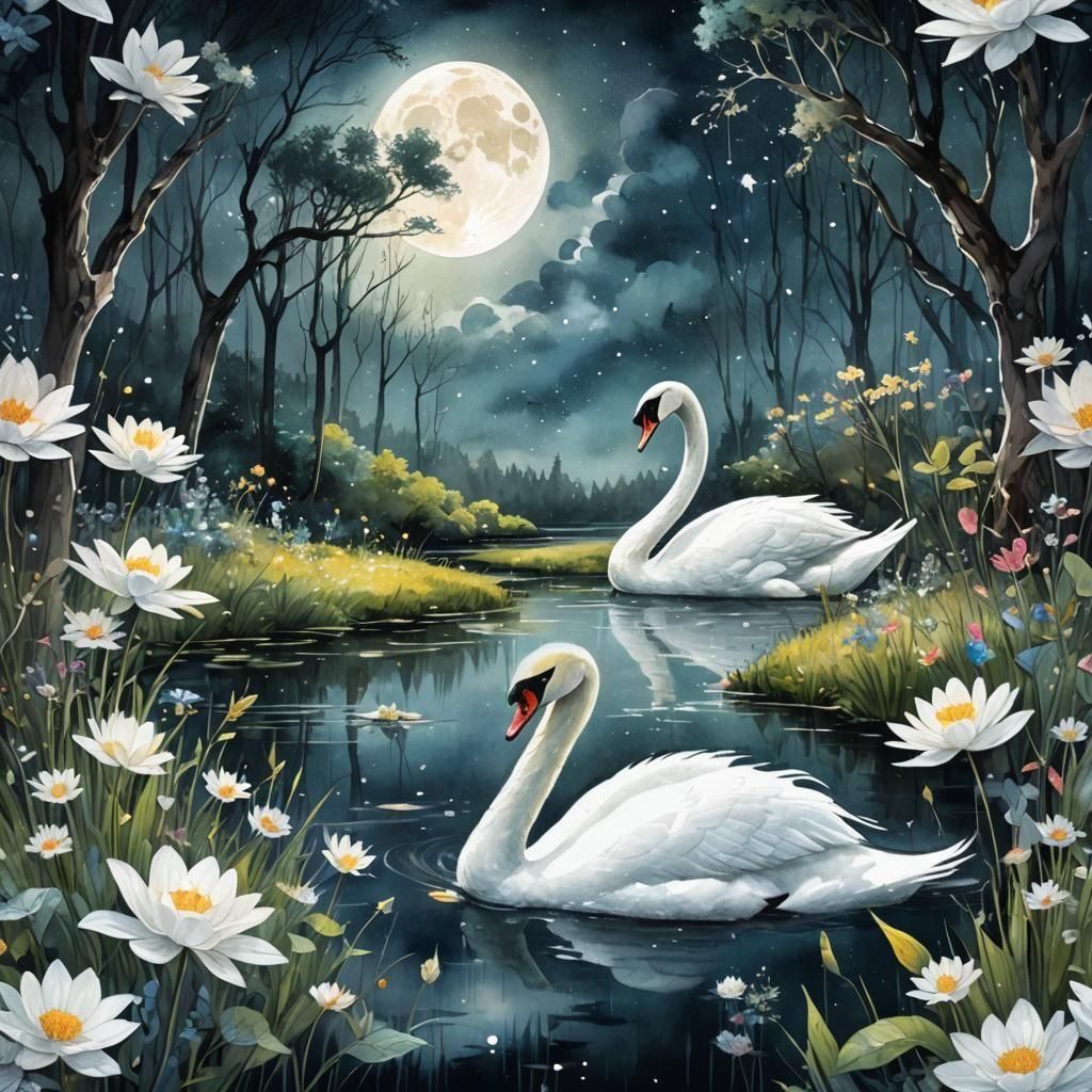 Moonlit swan