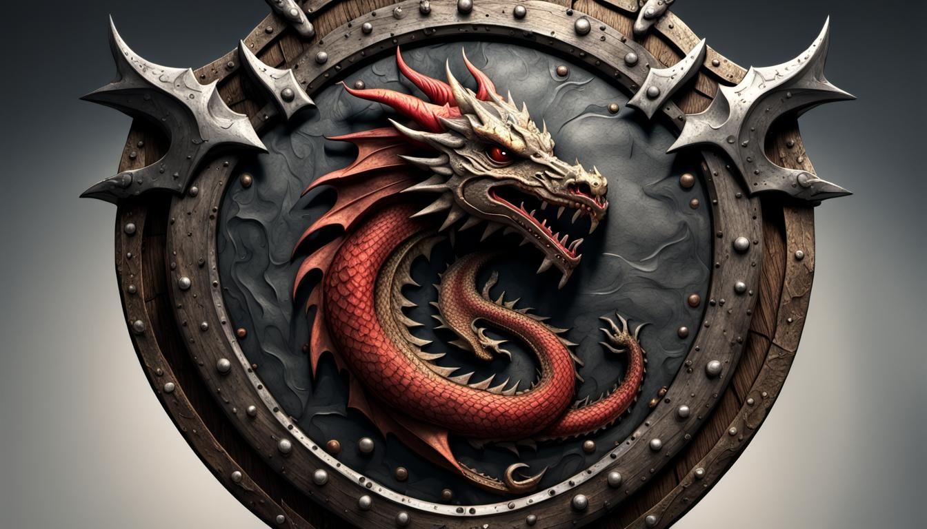 Medieval Knight's Shield with Dragon in HDR