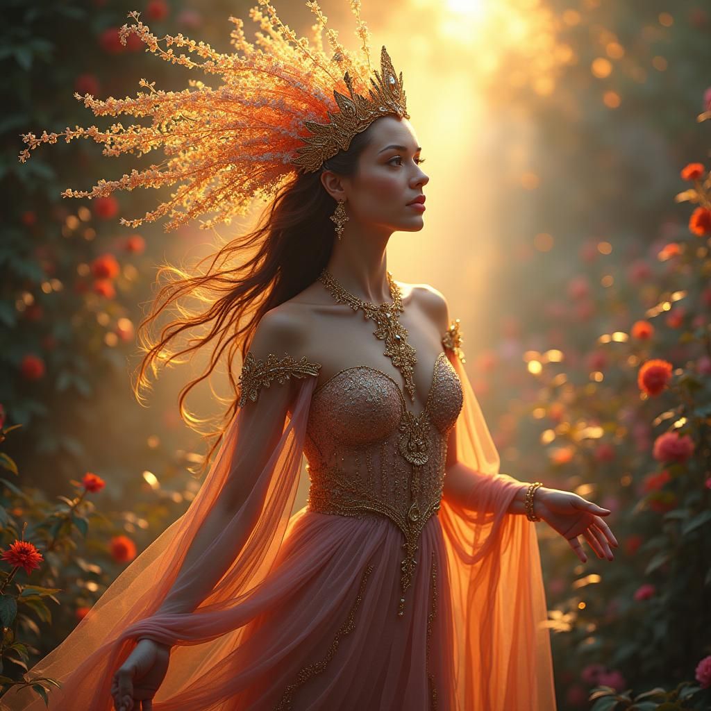 Luminescent Queen in Ethereal Garden: Fantasy Concept Art