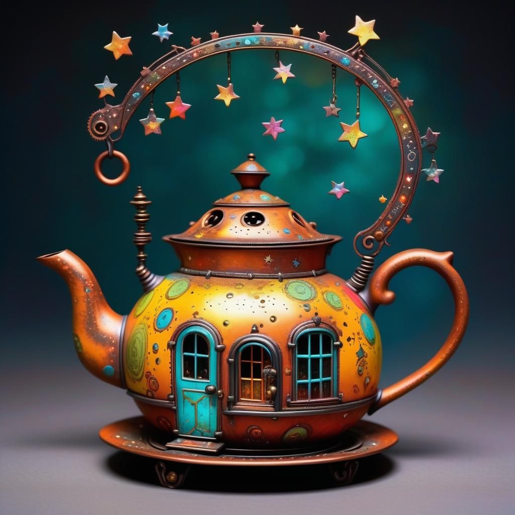 Steampunk Teapot Tea House: A Surreal Folk Art