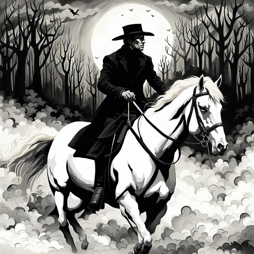 Eerie Horseman in Dark Horror Style