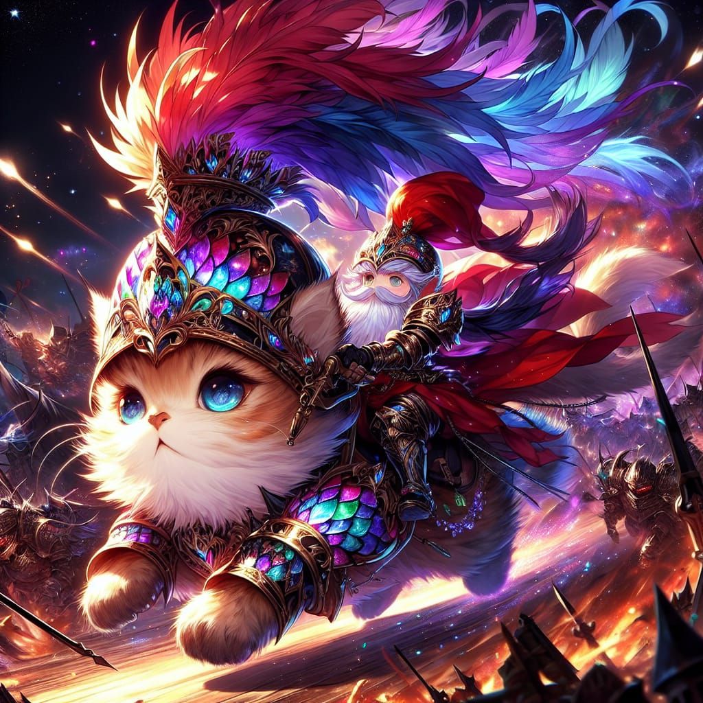 Gnome Knight Rides Armored Kitten in Anime Battle