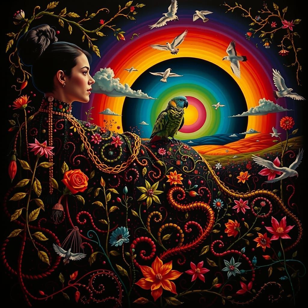 Chimaera with Teal Hair and Yellow Flower in Book of Kells S...