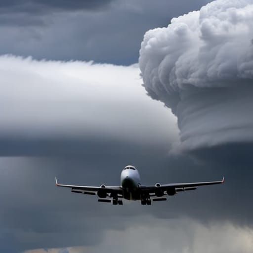 Plane Navigating Dangerous Cumulonimbus Storm Clouds
