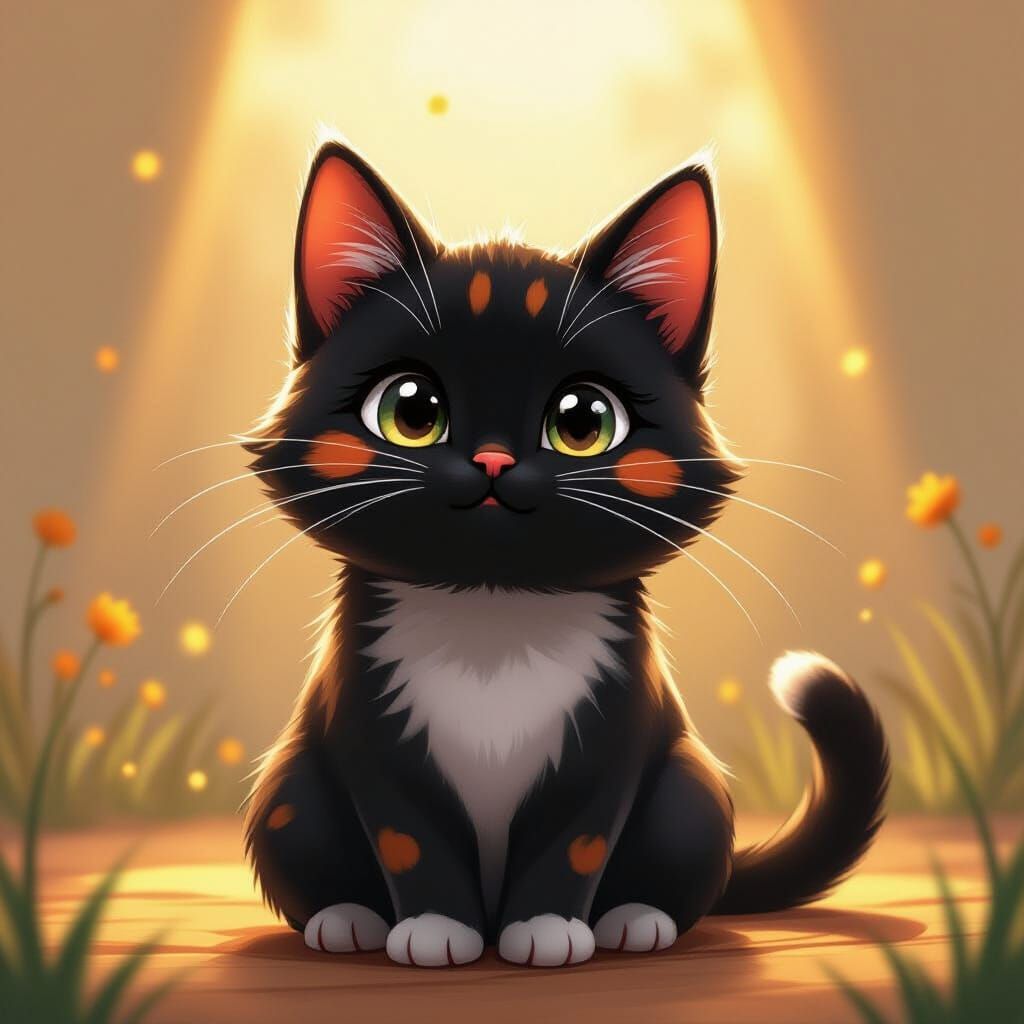 Whimsical Black Cat Portrait in Expressive Art Style