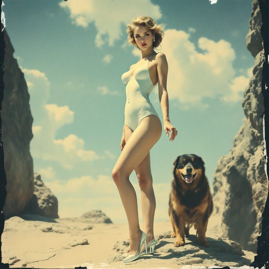 Pin-Up Girl in Polaroid Transfer Style