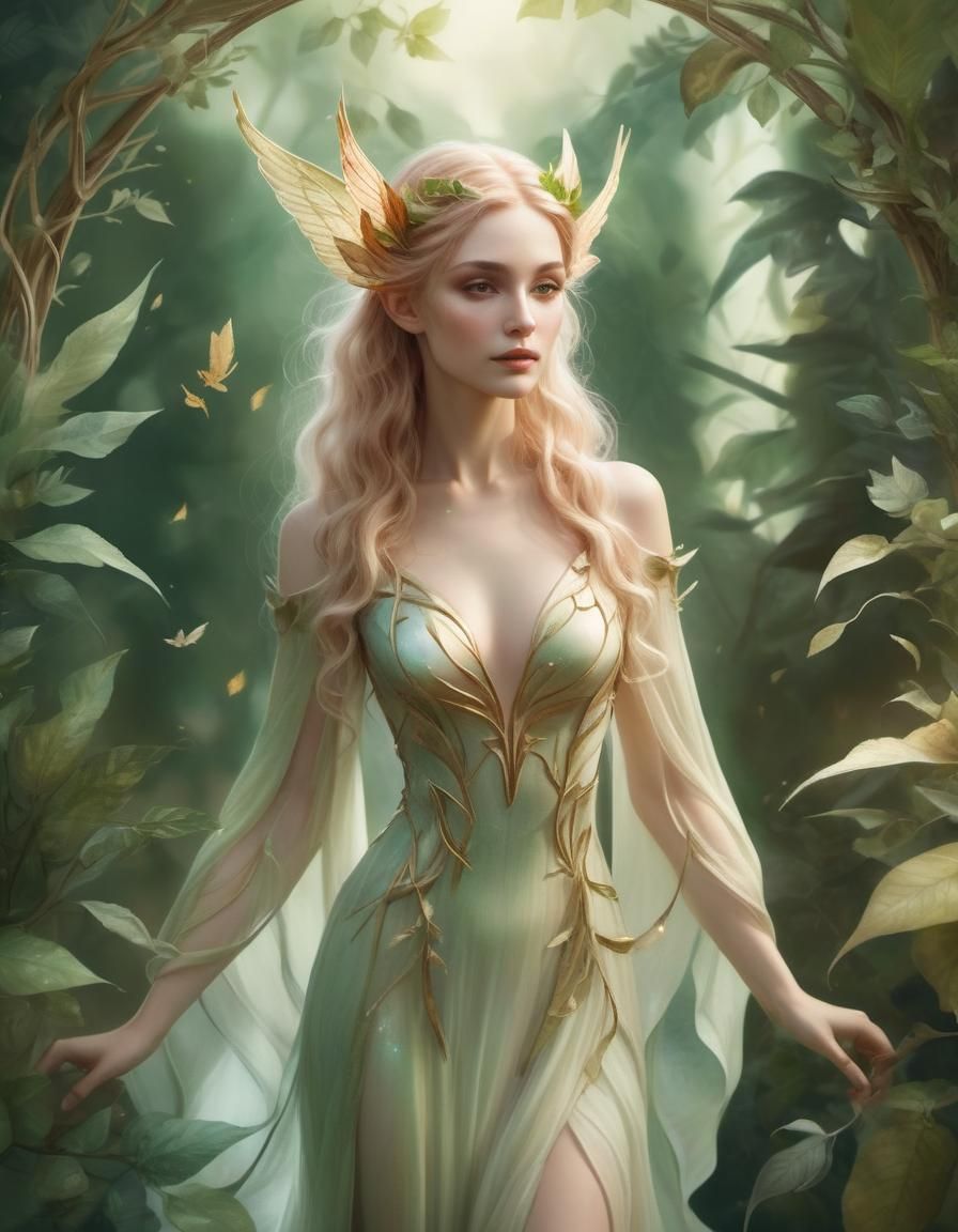 Ethereal Fae in Enchanted Forest: Watercolor Illustration