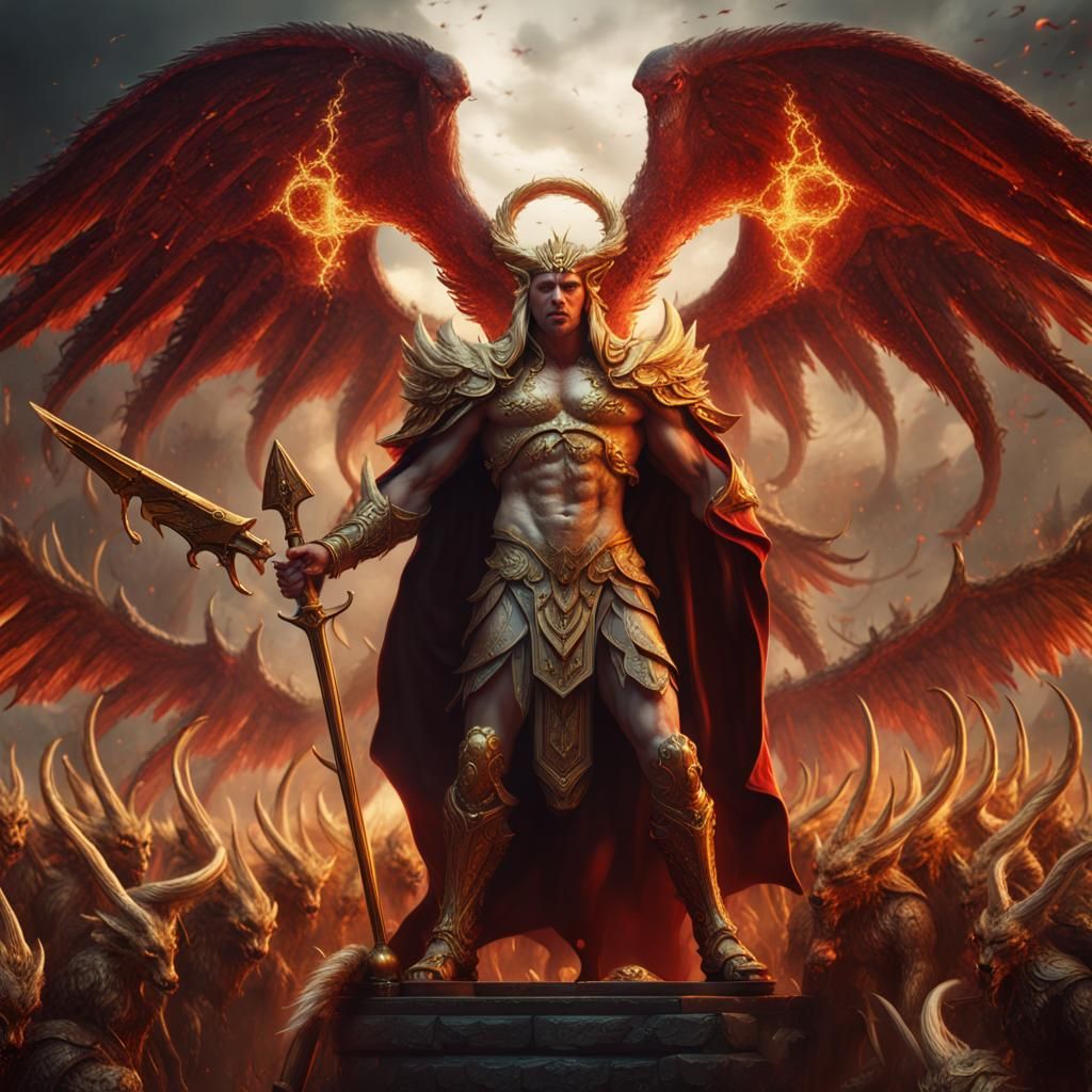 Lucifer Leading Demon Army in Hyperrealistic Battle