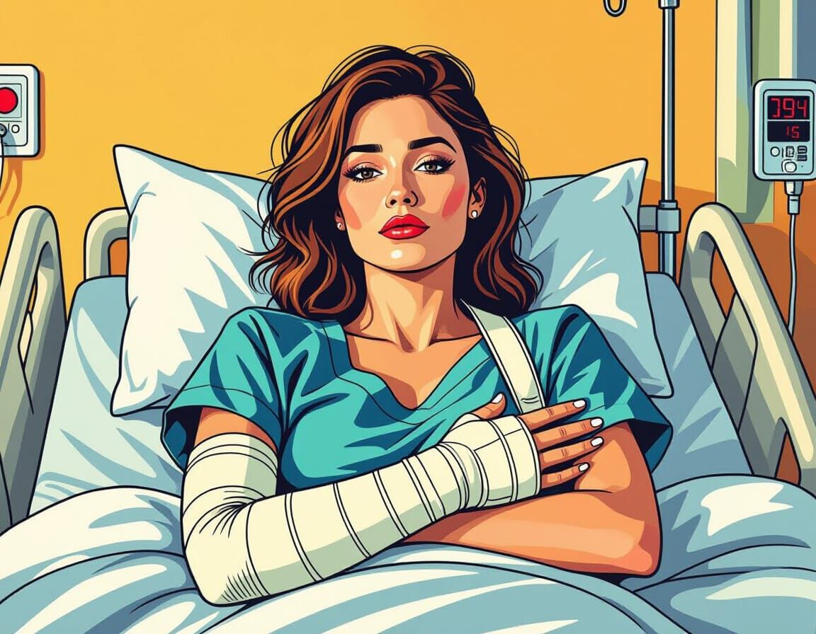 Bored Woman in Cast Recovers in Hospital Bed