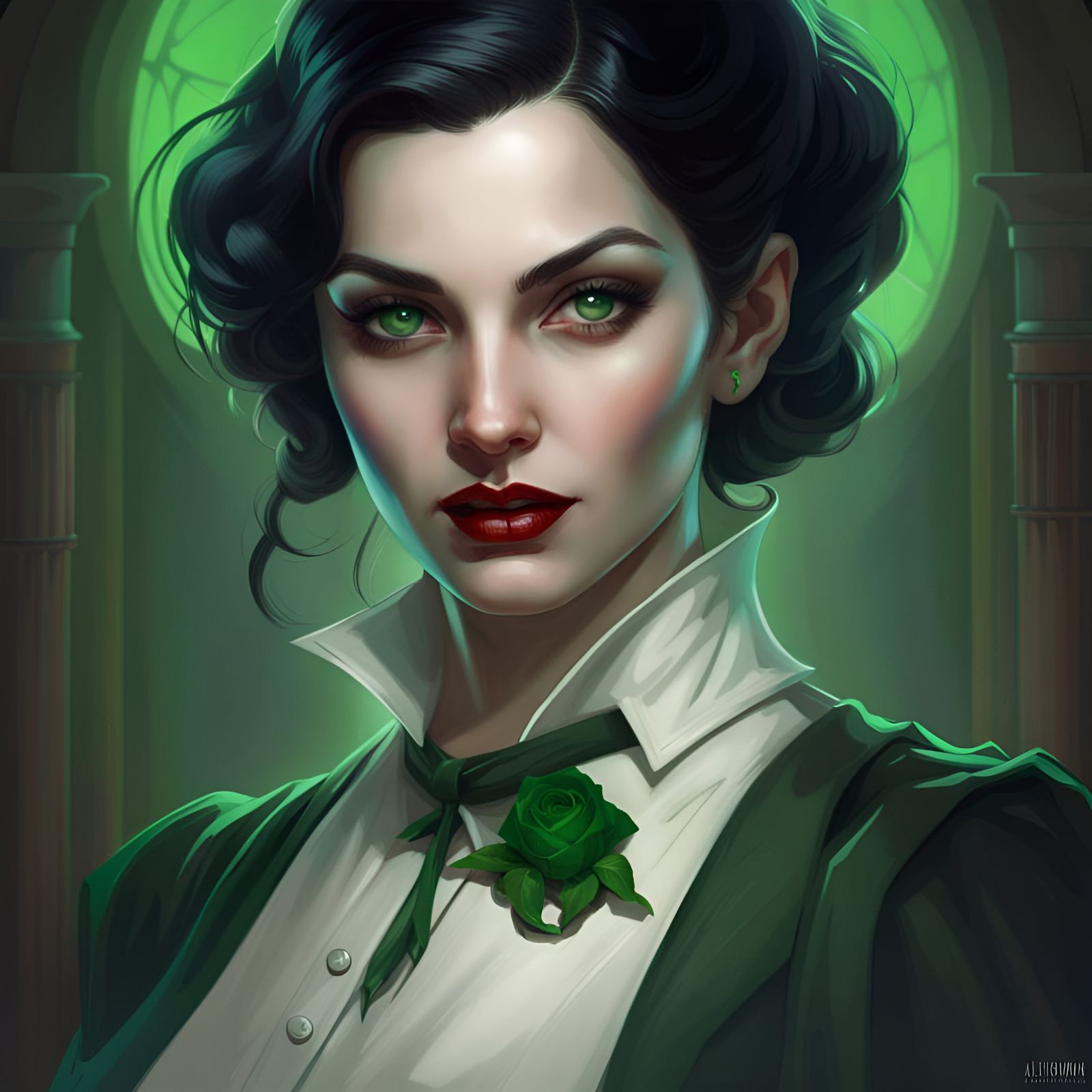 Vampire Woman Portrait in Art Nouveau Style