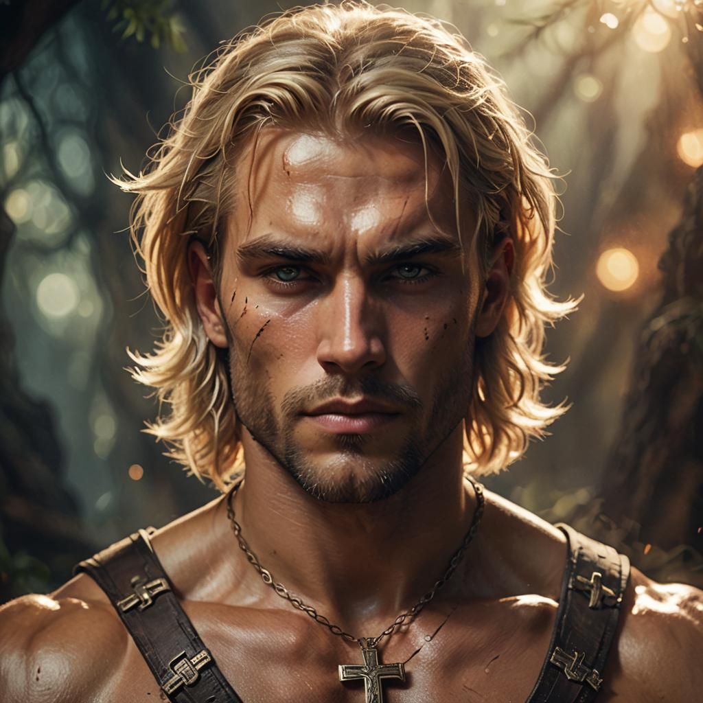 Mystical Blonde Man Portrait in Fantasy Art Style