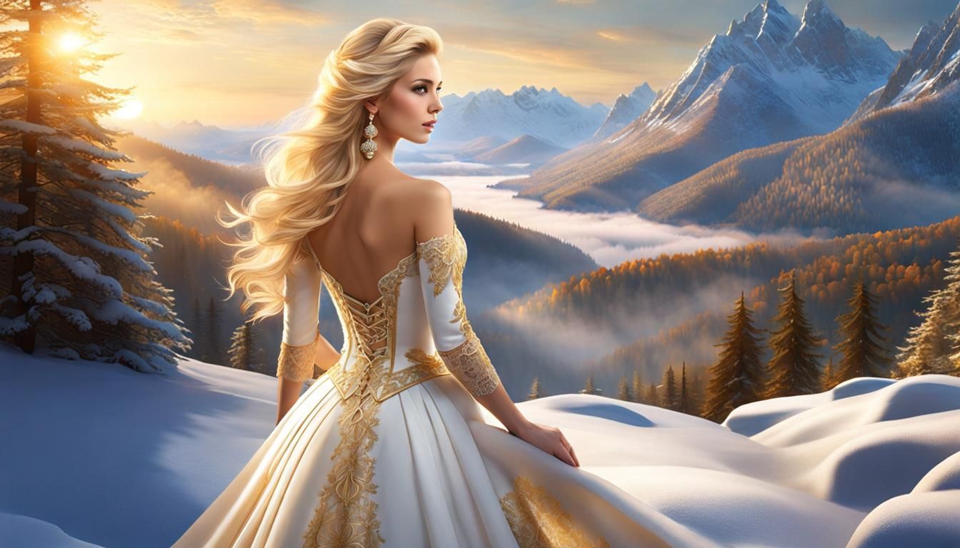 Winter Princess in Forest Landscape, Photorealistic Digital ...