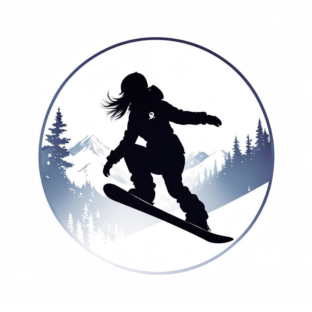 Snowboarding Girl Silhouette Vector Logo in Anime Style