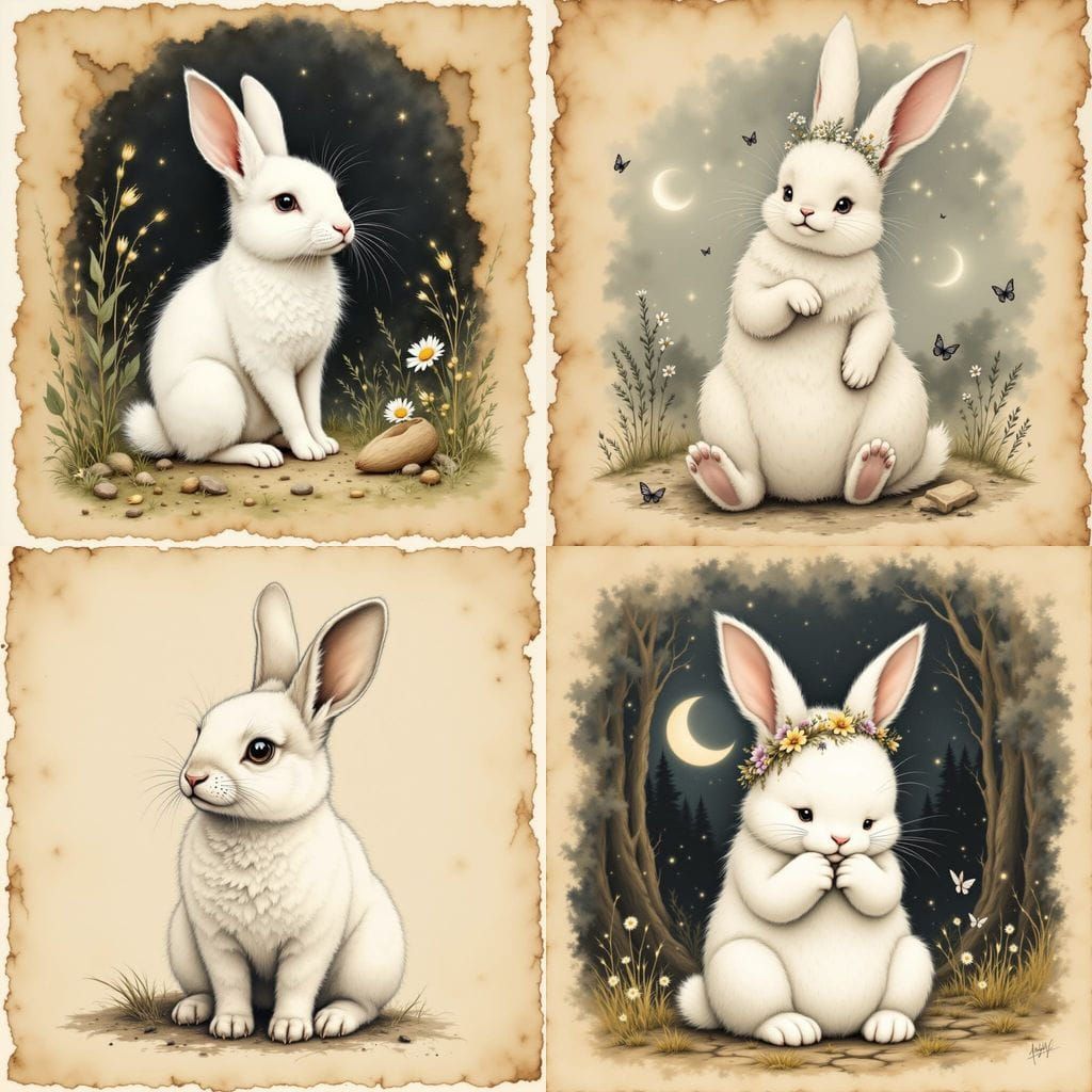 Bashful Bunny Portrait with Flower Crown Illustration