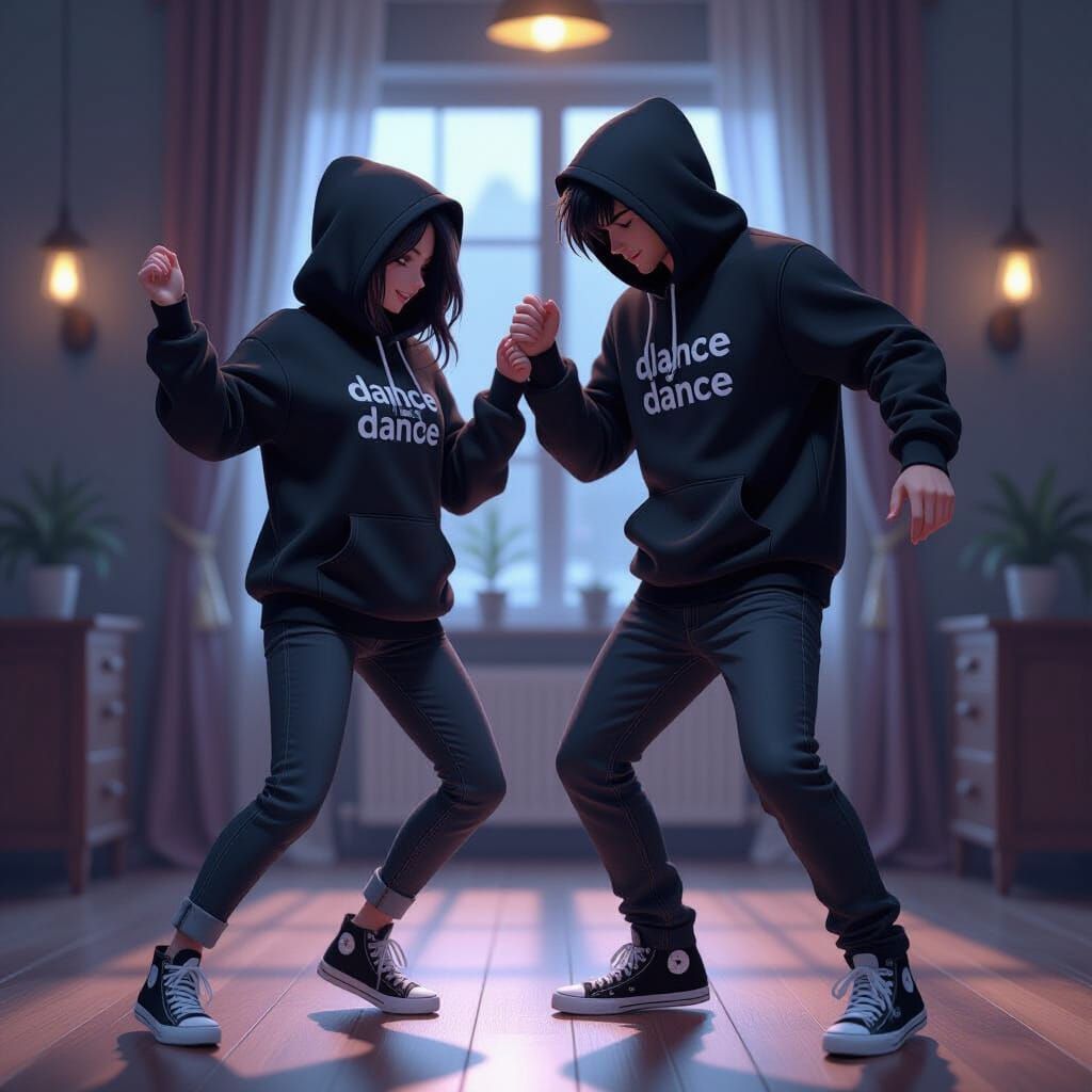 Anime Style Couple Dancing in Dimly Lit Room