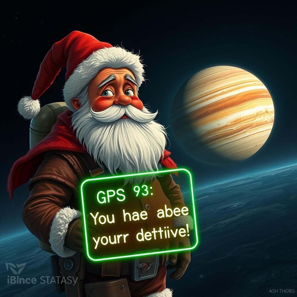 Santa Claus Lost in Space Near Jupiter