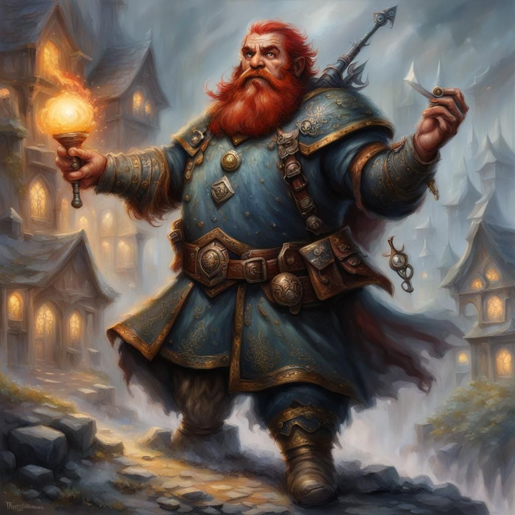 Red-Haired Dwarf Plays Warhammer in Ethereal Setting