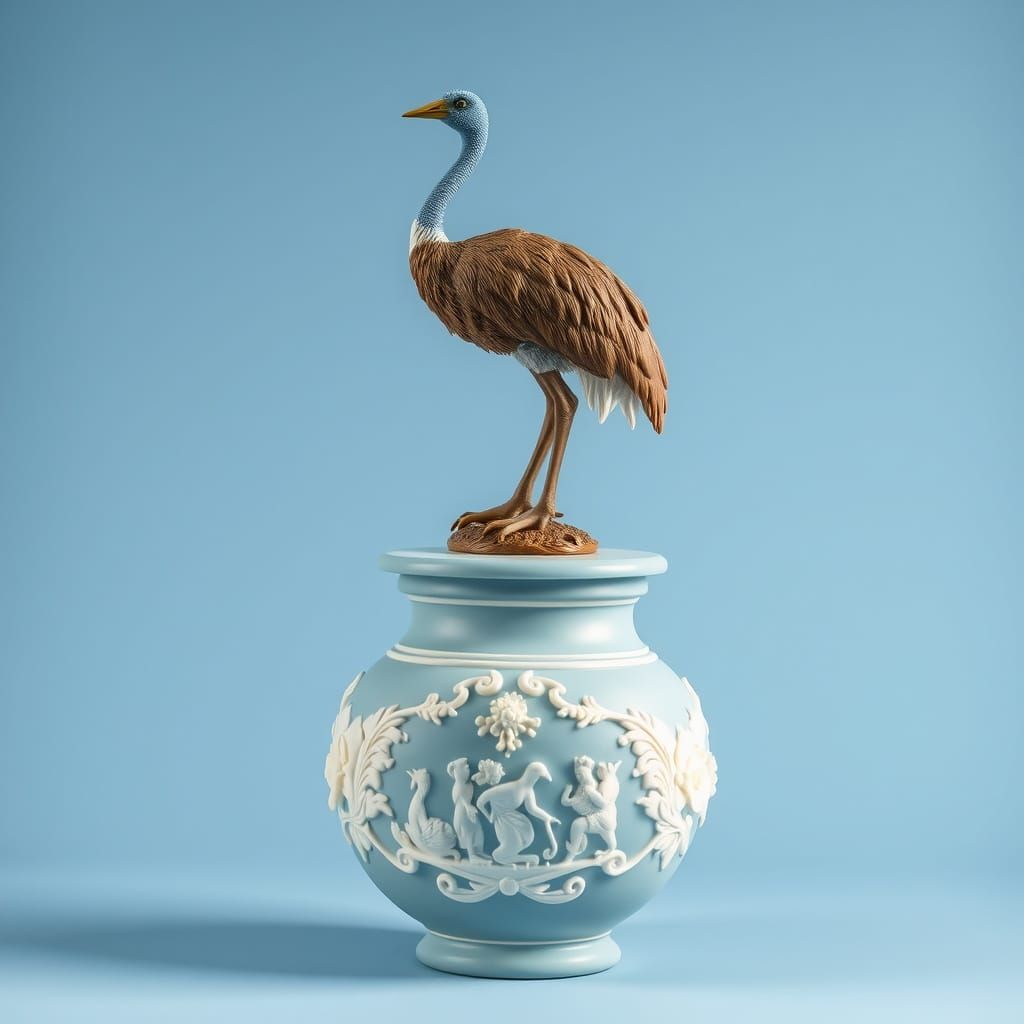 Emu Figurine on Wedgwood-Style Urn