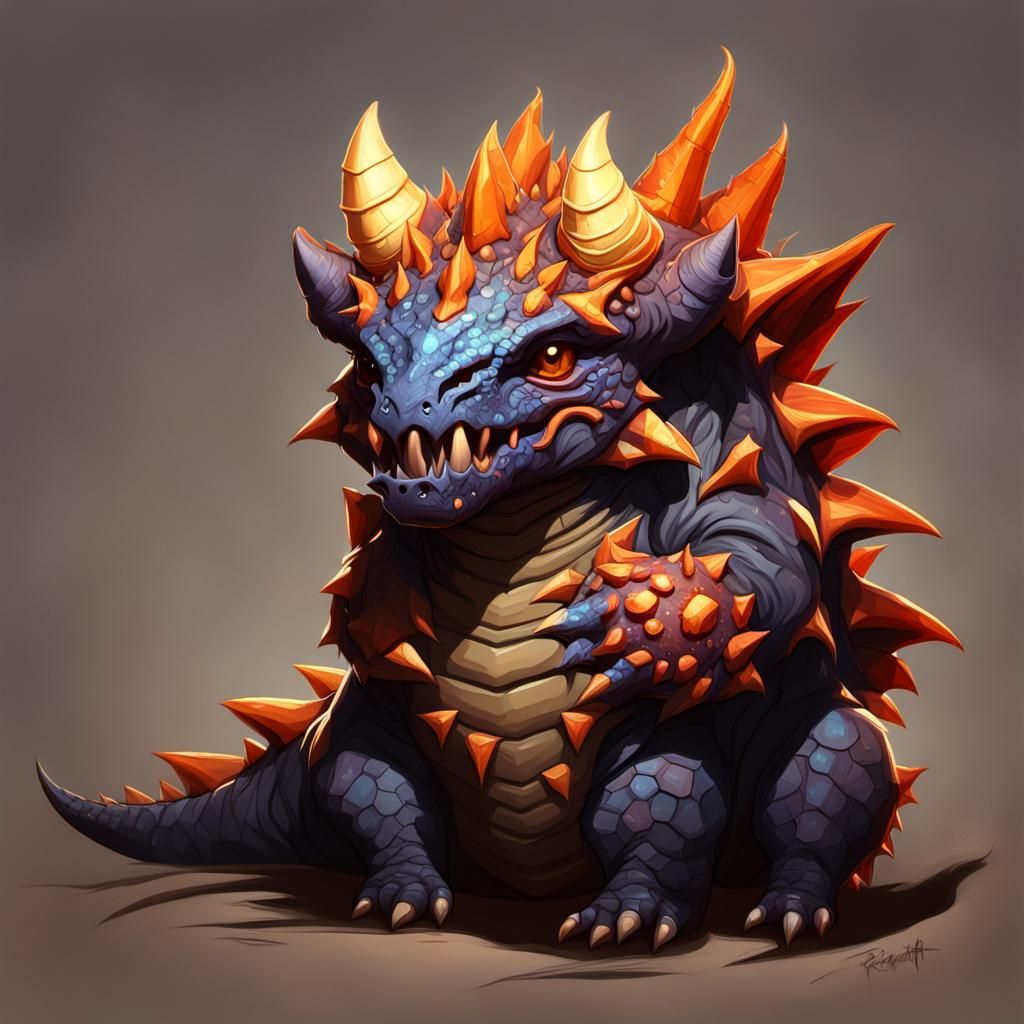 Baby Tarrasque Portrait in Art Nouveau Style