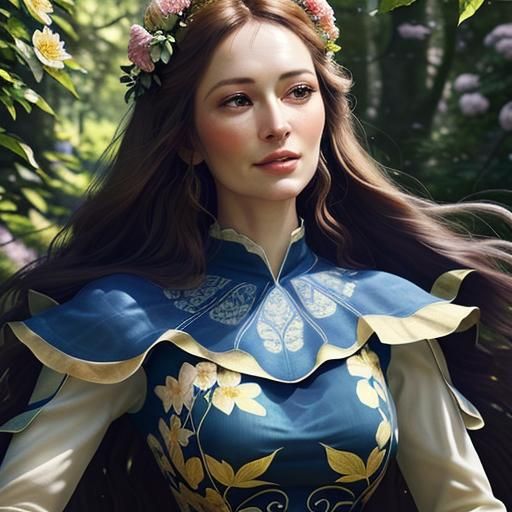 Thoughtful Woman in Lush Forest, Hyperrealistic Portrait