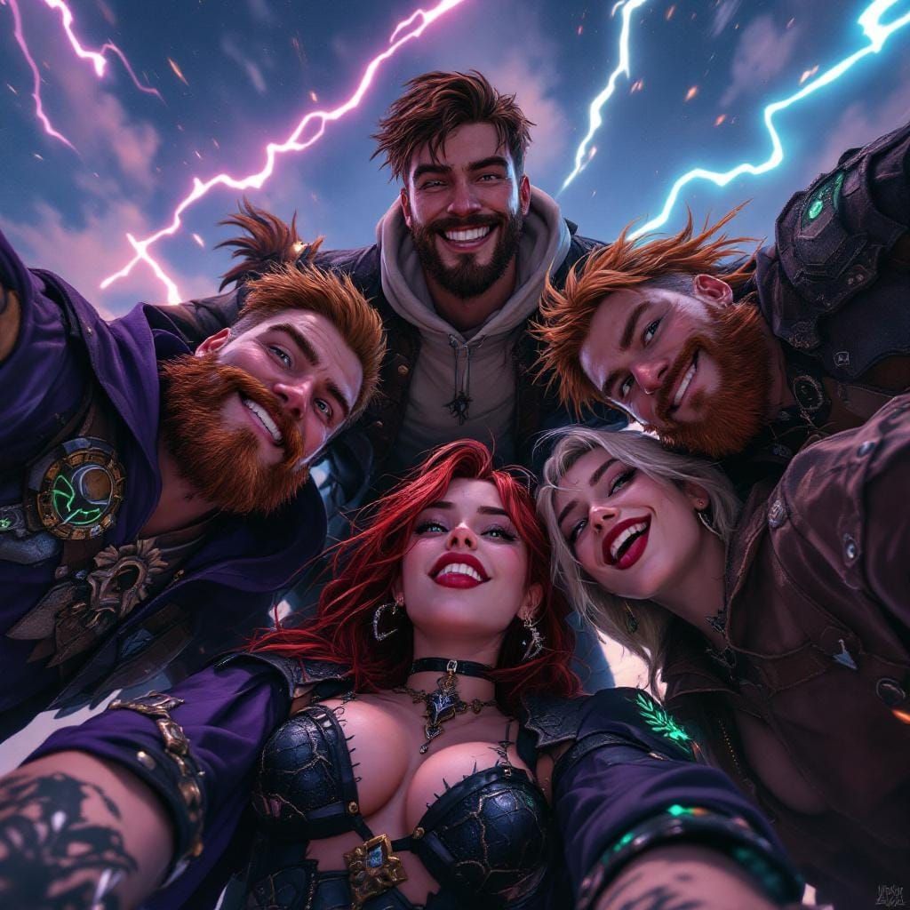 Fantasy Warriors Team Selfie with Magic Sky