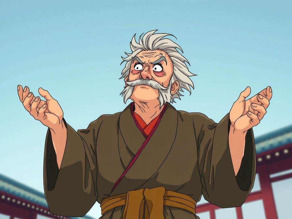 Dramatic Elderly Samurai Stares Out in Wonder