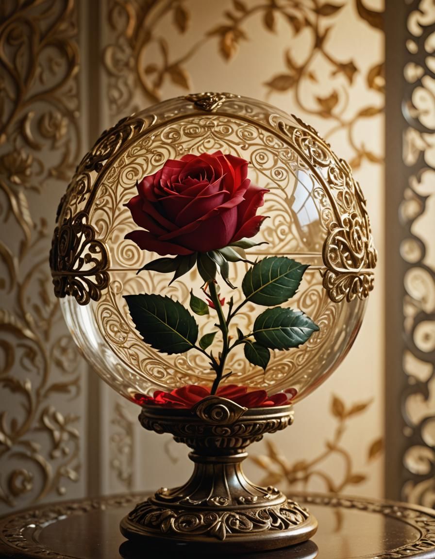 Victorian Rose in Filigree Glass Ball