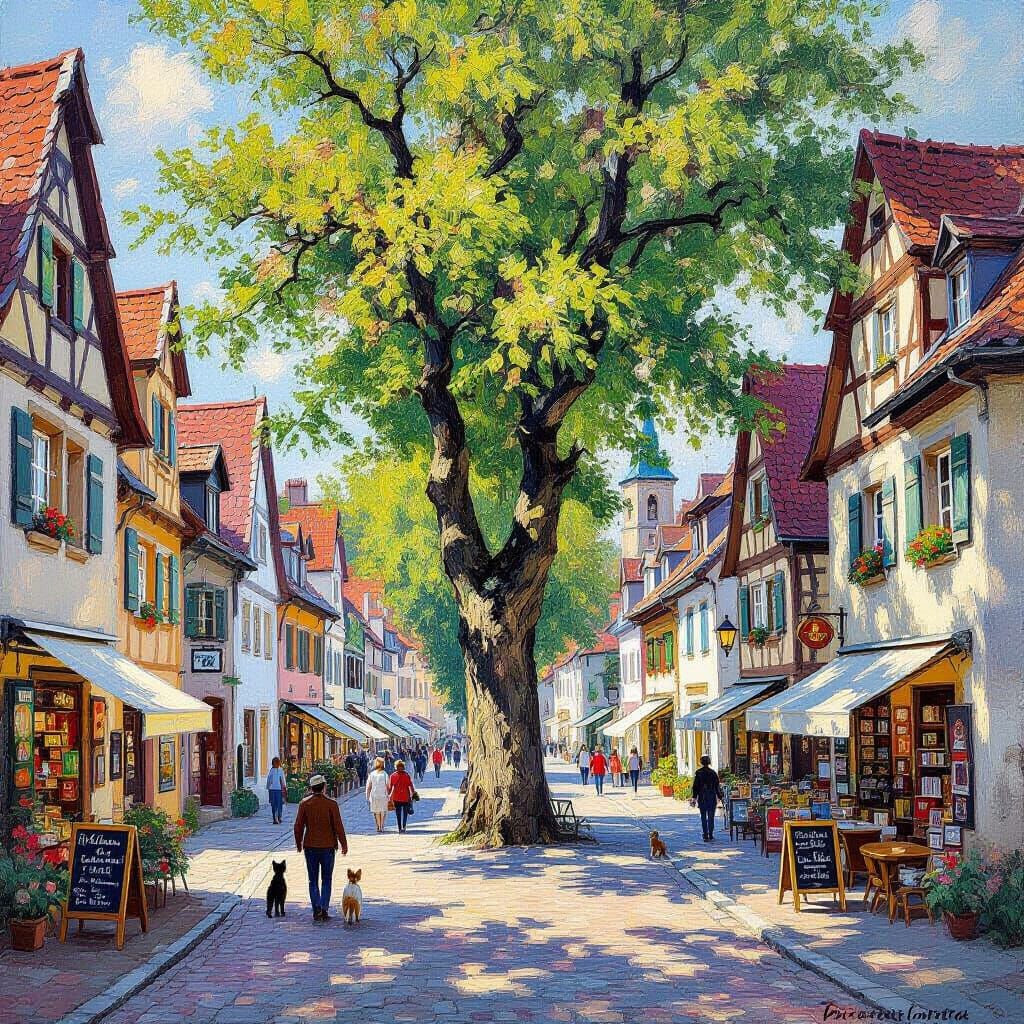 Monet-Style German Town Oil Painting