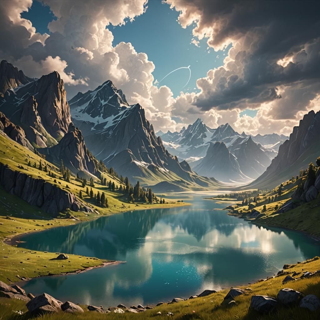 Valley with Lake Logo: Fantasy Concept Art
