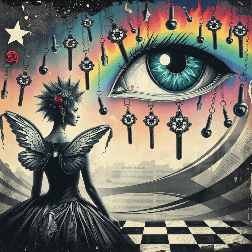 Surrealist Winged Figure in Dada Collage Style