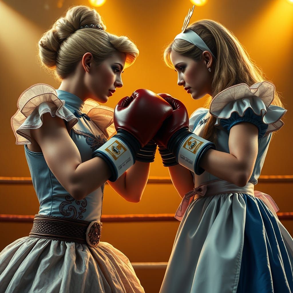 Cinderella and Alice Boxing Match in Photorealistic Style