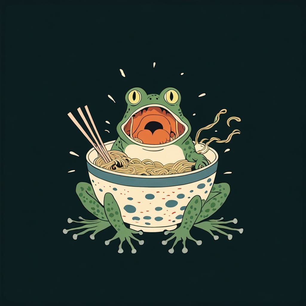 Frog's Shock: Noodle Monster Emerges, Ukiyo-e Print
