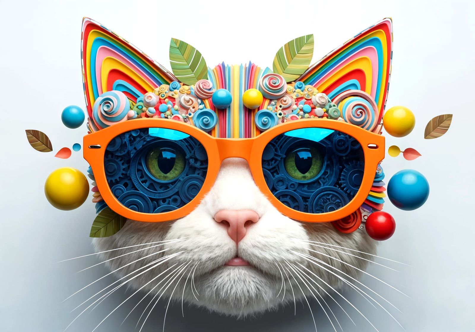 Stylized Cat Head in Maximalist Abstract Art Style