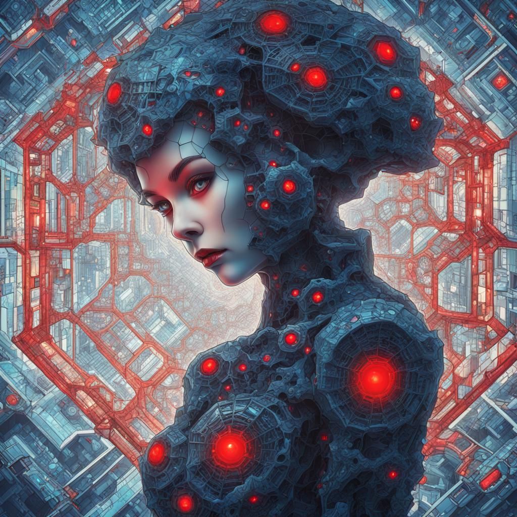 Fractal Anime Girl in Dystopian Cyberpunk Style
