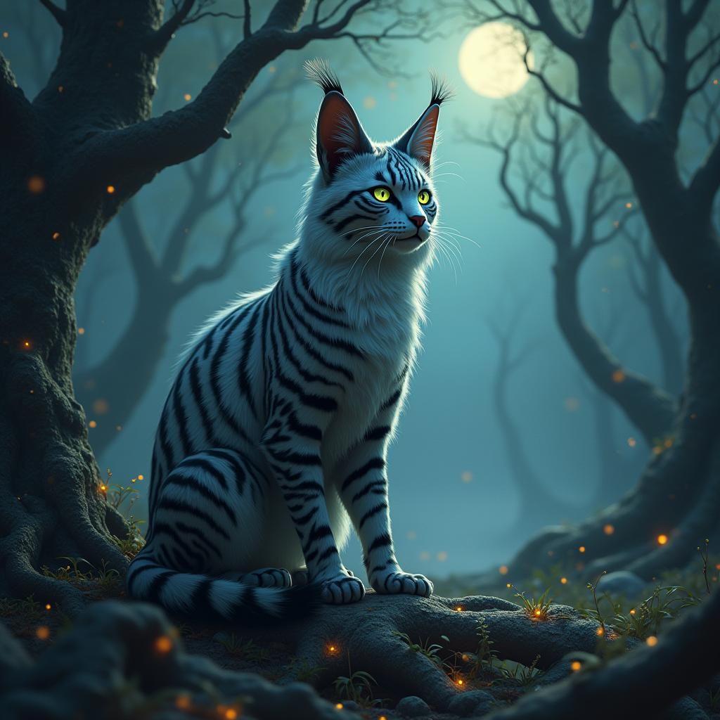 Mystical Tabaxi in Enchanted Forest: Digital Matte Painting