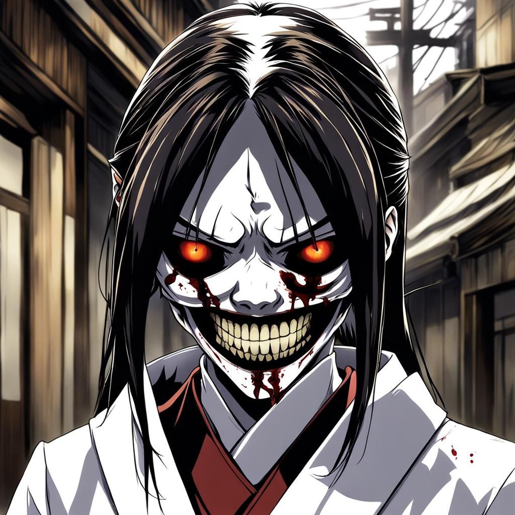 Kuchisake-onna with Glasgow Smile in Anime Style