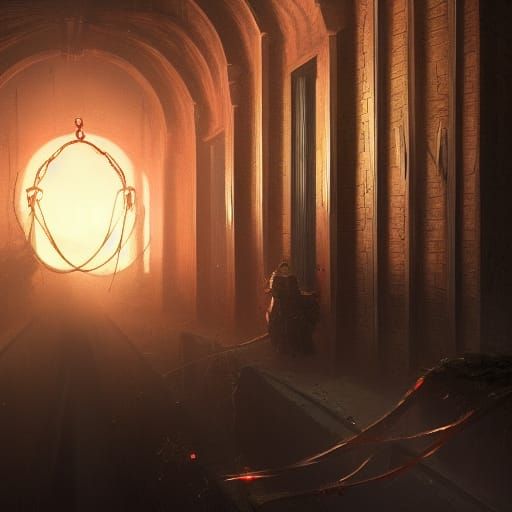 Fantasy Tower with Prison Cage in Dark Concept Art