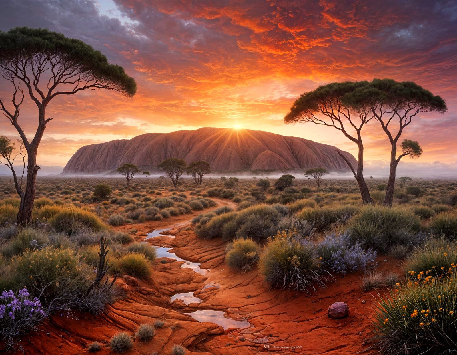 Ethereal Uluru at Sunset in Australian Desert Landscape