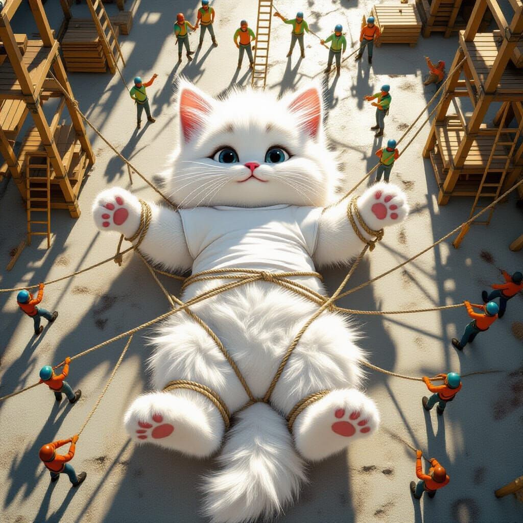 Giant Kitten's Predicament: A Gulliver's Travels Scene