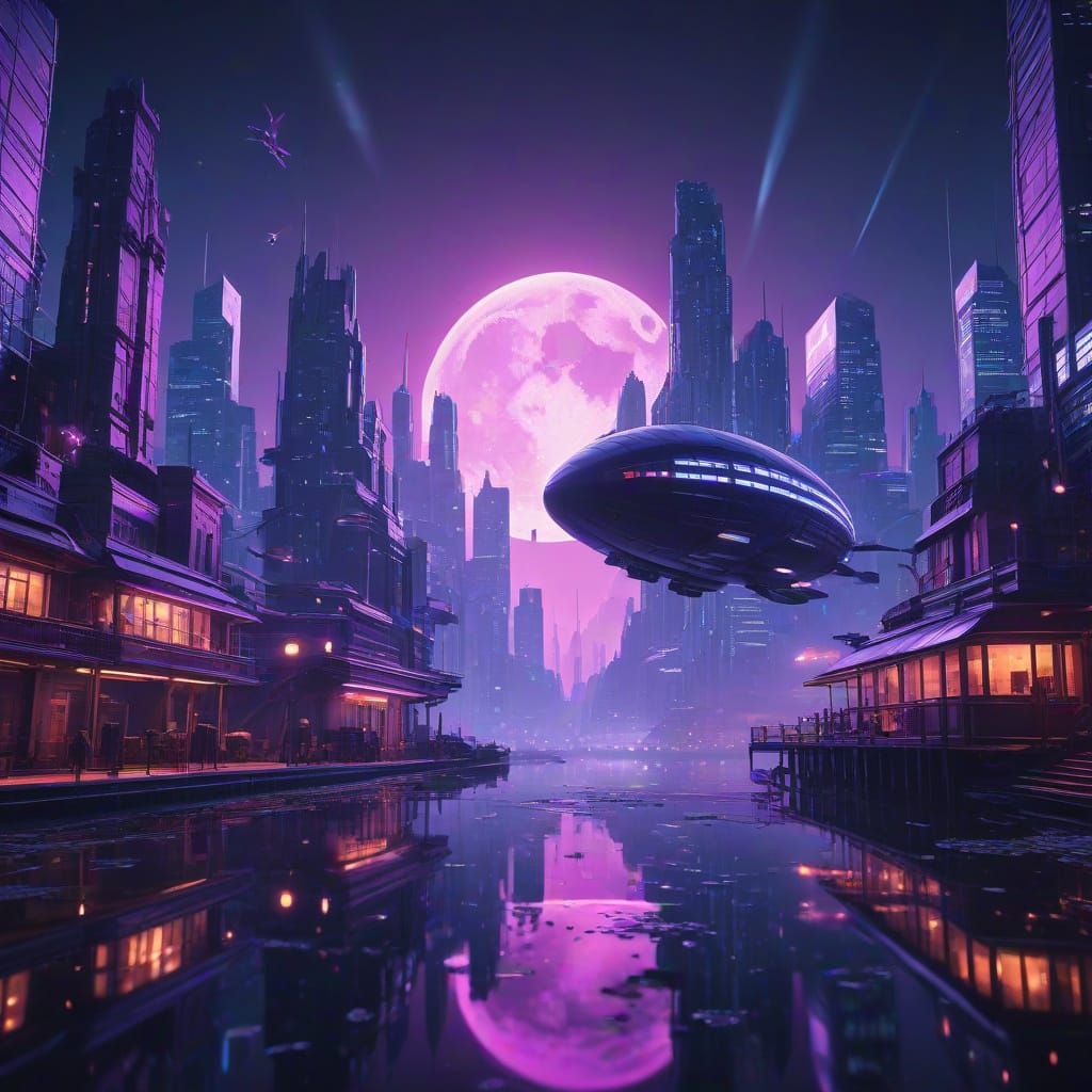 Retrofuturistic Dreamscape in Vibrant Cityscape