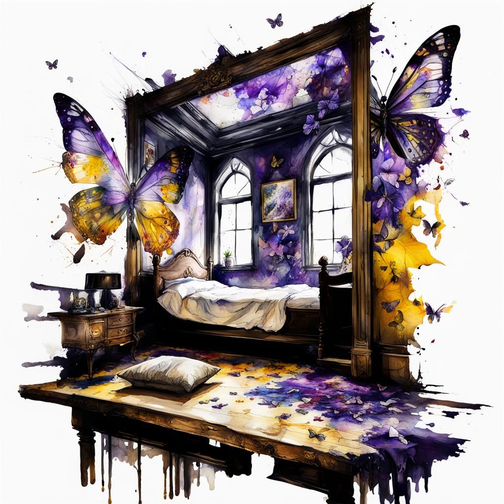 Ethereal Watercolor Room with Butterflies