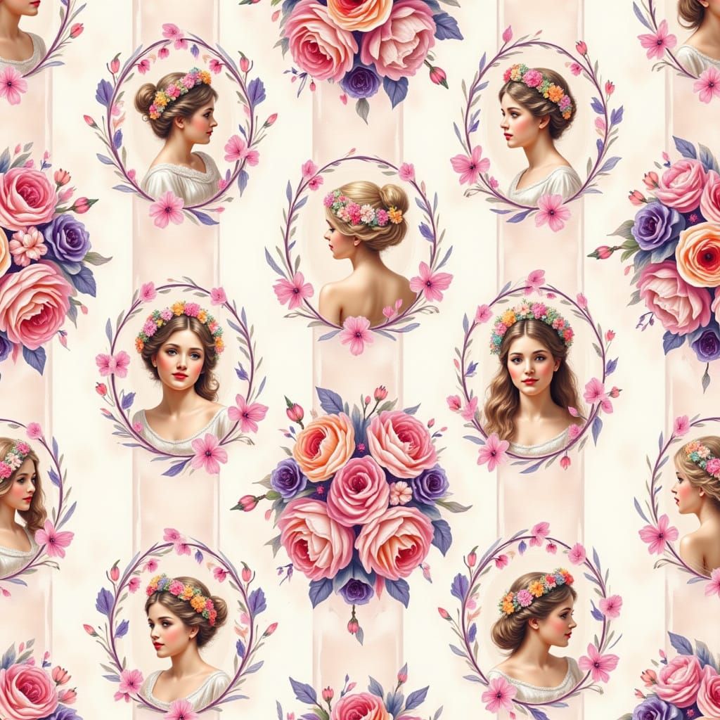 Victorian Isla with Rose Garlands as Impasto Painting