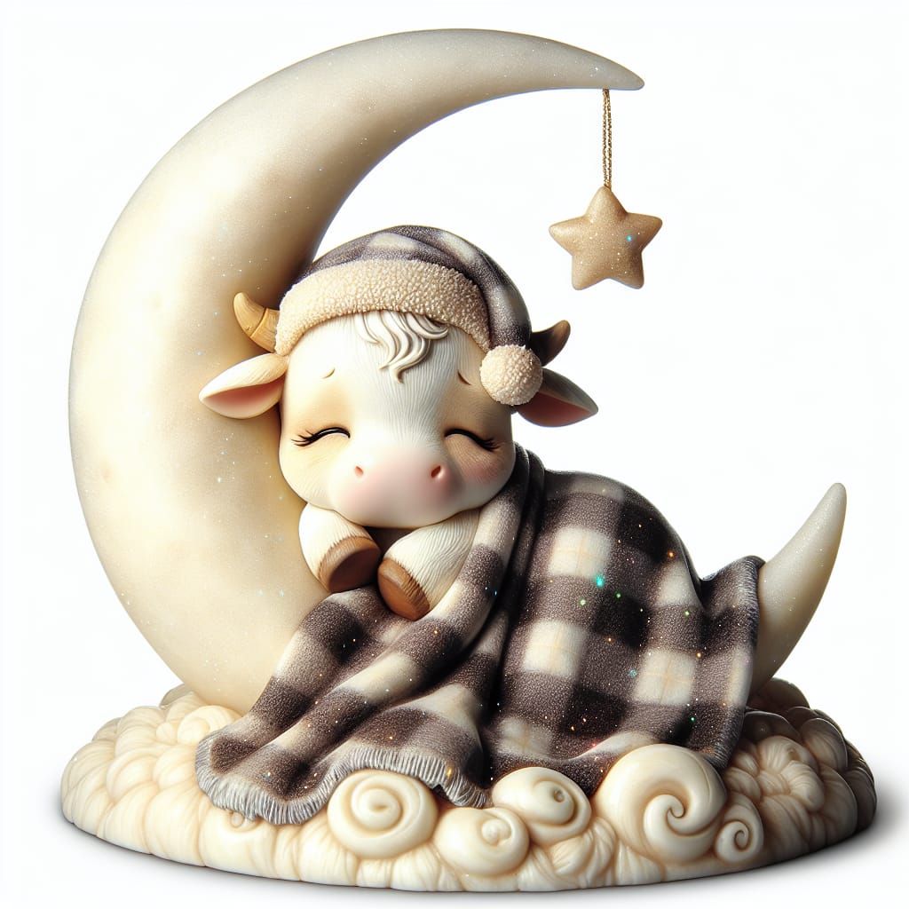 Magical Cow Sleeping on the Moon
