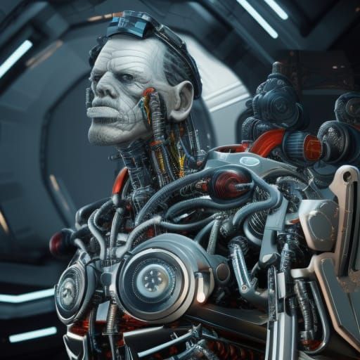 Detailed Cyborg Professor in Futuristic Style