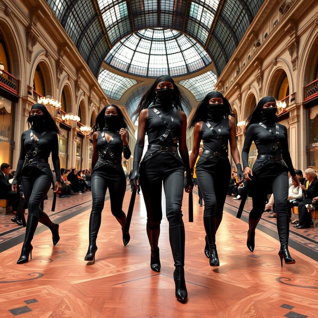 High-Fashion Ninja Women Strut Down Milan's Galleria Vittori...