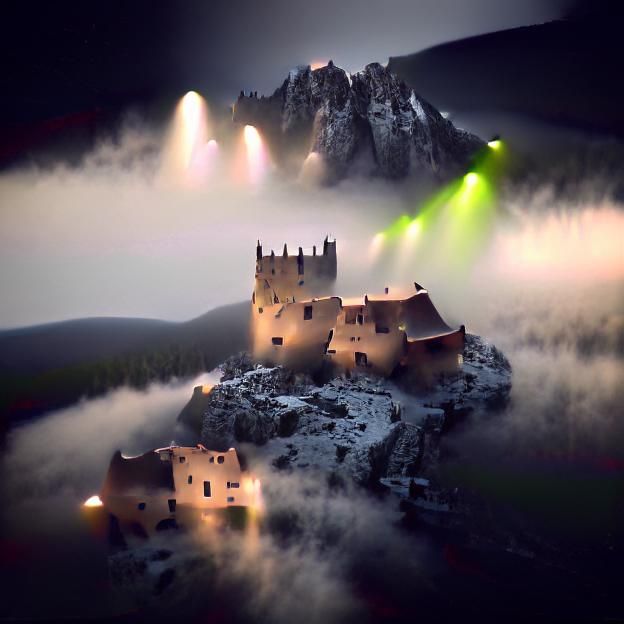 Medieval Castle on Misty Mountain