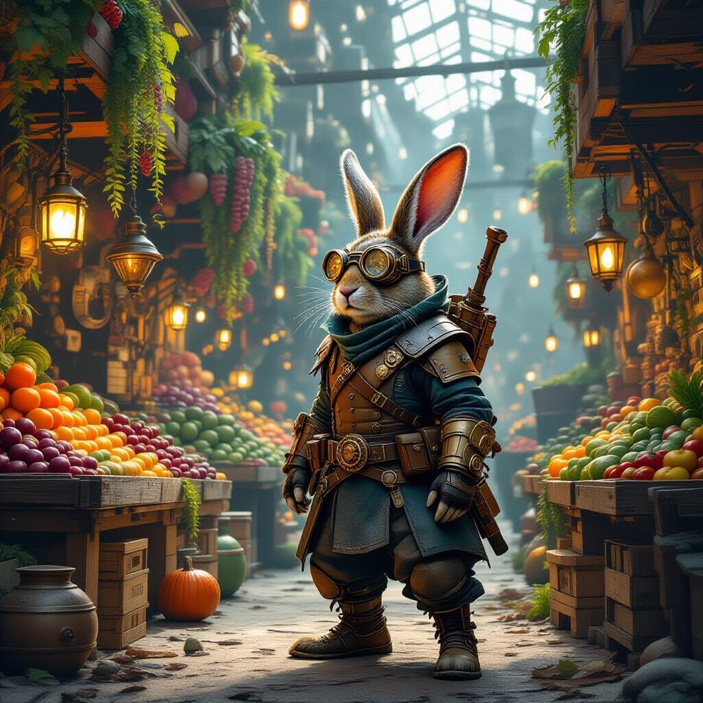 Rabbit Warrior Guards Steampunk Produce Market