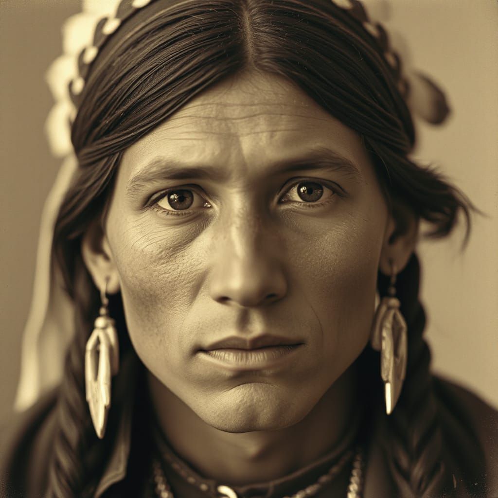 Lakota Sioux Warrior Portrait Close Up 1850s