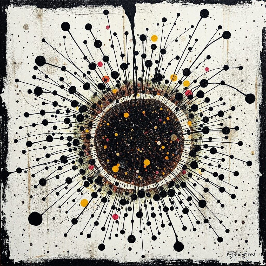 Whirling Pointillist Collapse in Distressed Scratchboard Sty...